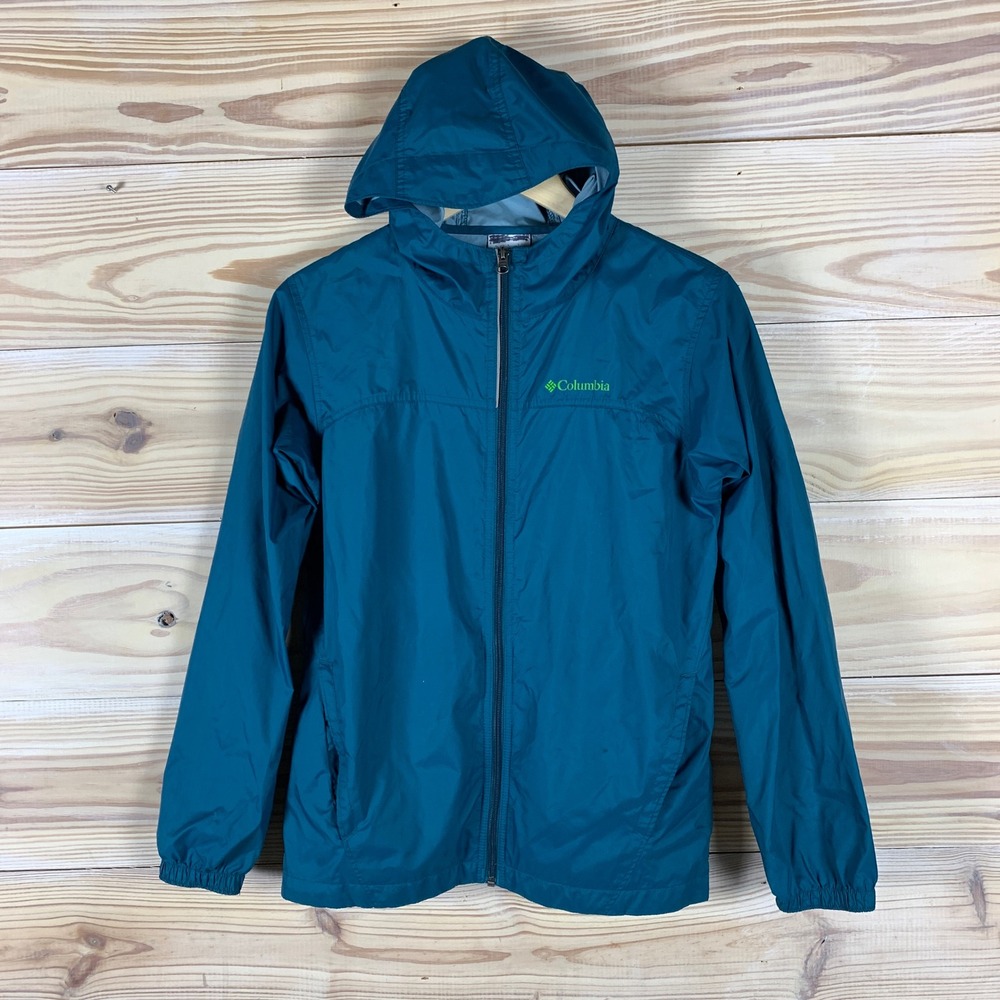 Columbia Windbreaker Jacket Youth Large 14/16 Teal Blue Full Zip Hooded Oudoor
